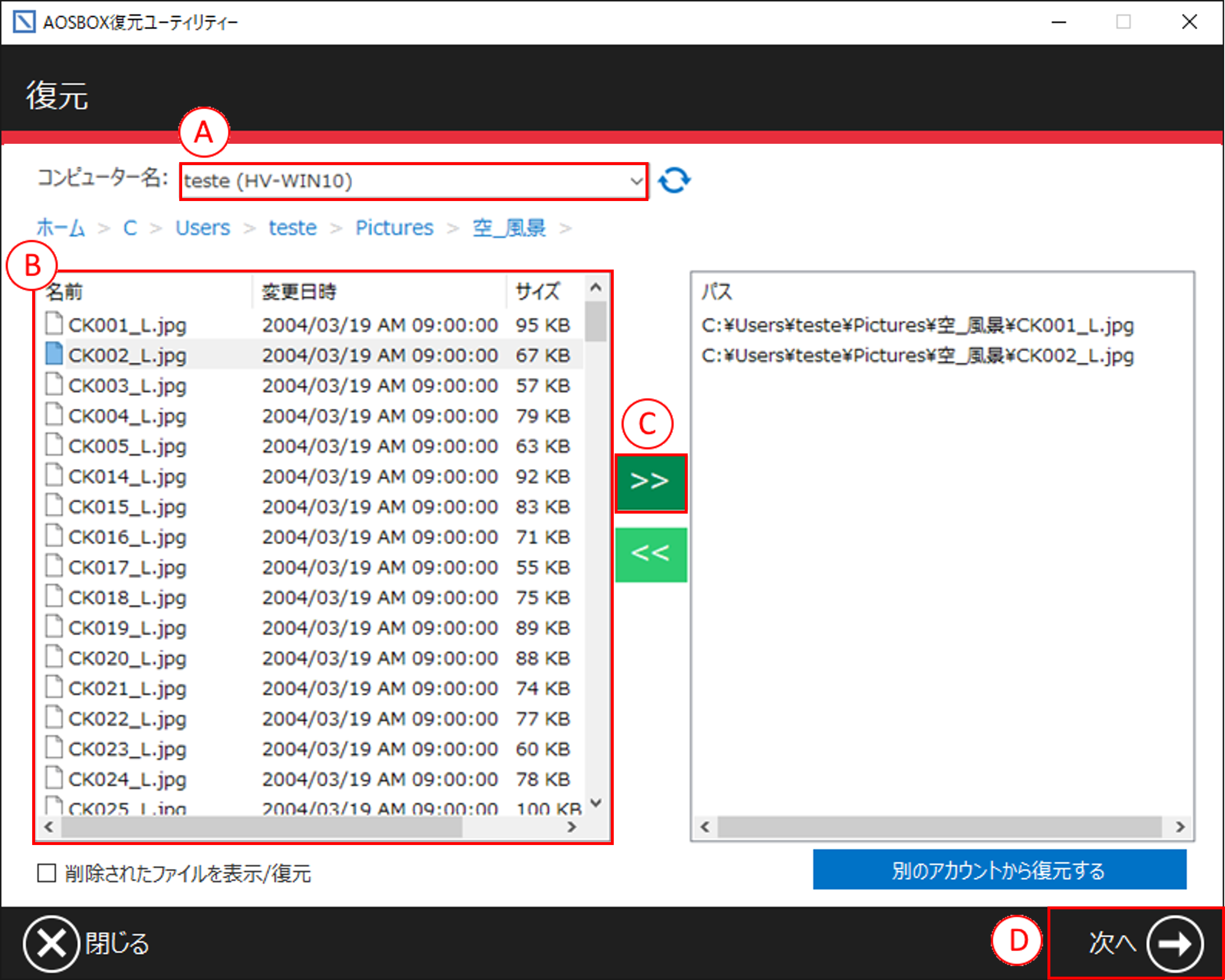 アプリからの復元