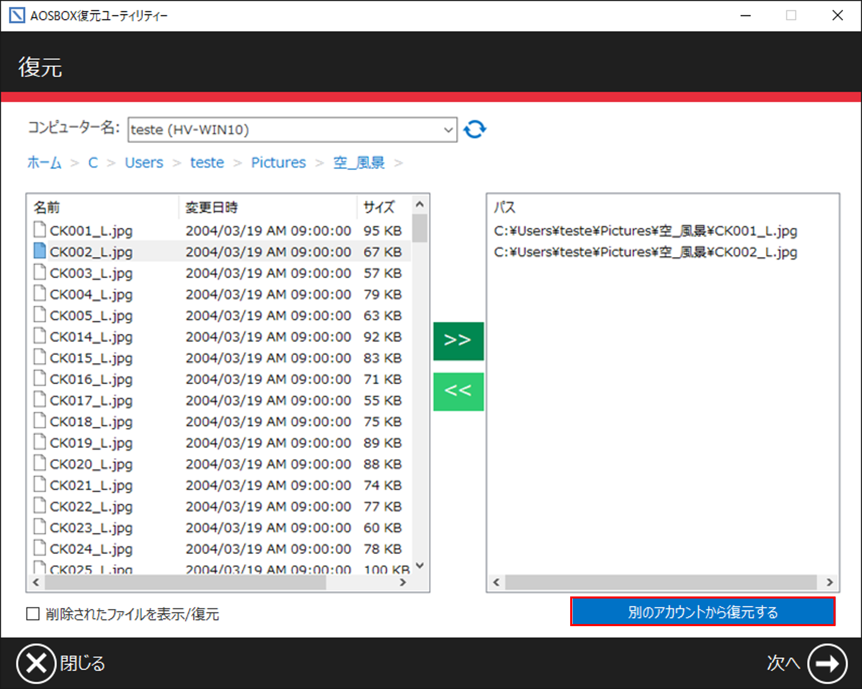 アプリからの復元