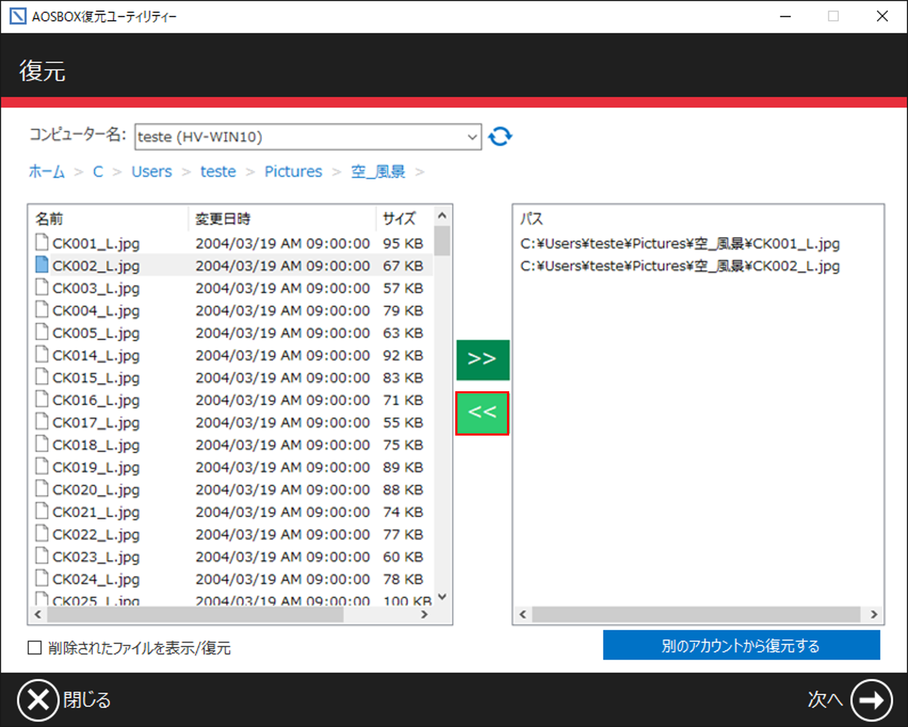アプリからの復元